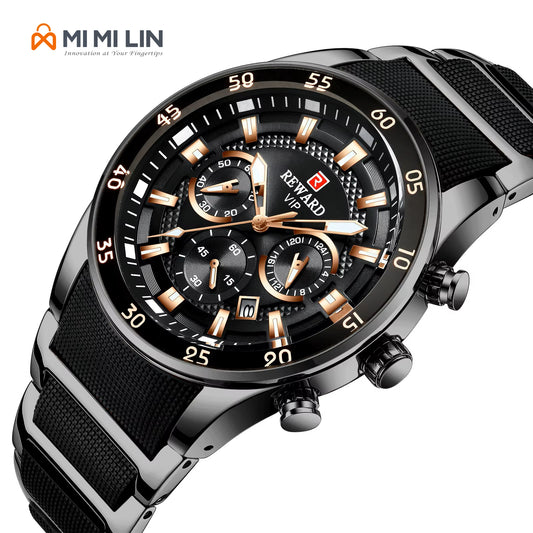 REWARD 81011 Premium Waterproof Chronograph Watch Black Gold