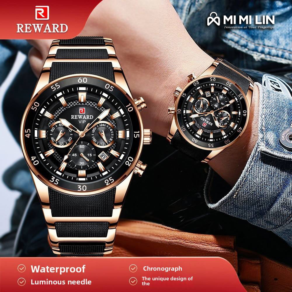 REWARD 81011 Premium Waterproof Chronograph Watch Black Gold