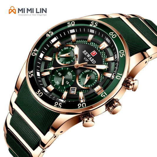REWARD 81011 Premium Waterproof Chronograph Watch Gold Green