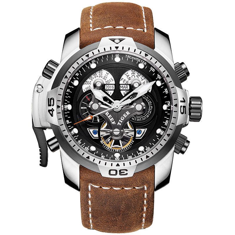 Reef Tiger Men's Military Watches Rose Gold Complicated Blue Dial Watch Automatic Sport Watches RGA3503