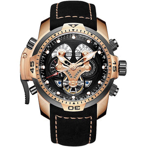Reef Tiger Men's Military Watches Rose Gold Complicated Blue Dial Watch Automatic Sport Watches RGA3503