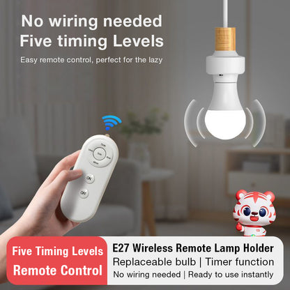 Wireless Remote Lamp Holder No Wiring Needed Easy Remote Control ON OFF