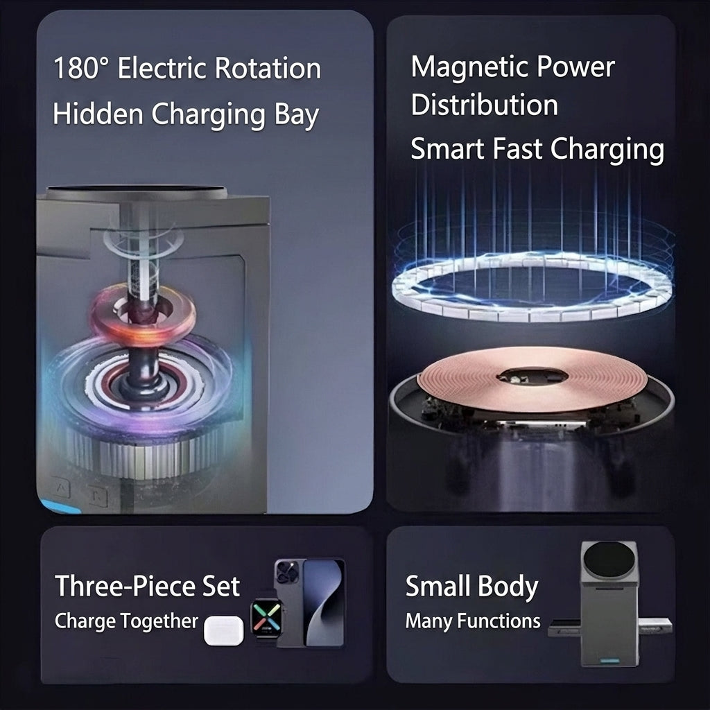 3-in-1 Magnetic Wireless Charging Station – Fast Charger for iPhone, AirPods & Apple Watch