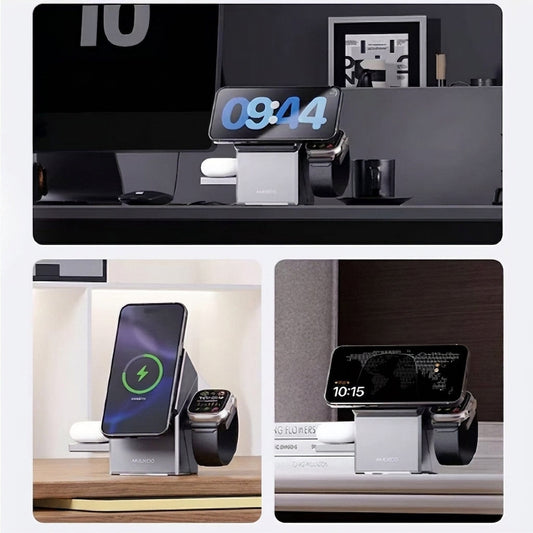 3-in-1 Magnetic Wireless Charging Station – Fast Charger for iPhone, AirPods & Apple Watch