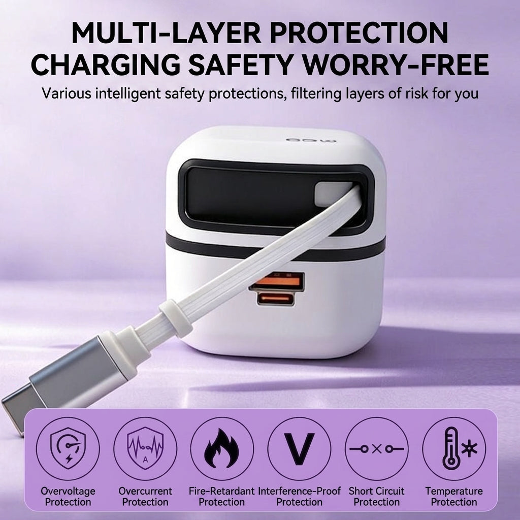 65W 80W 100W Super Fast Charger with Built-in Cable