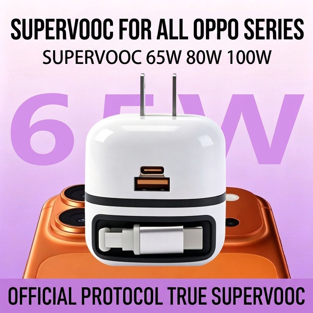 65W 80W 100W Super Fast Charger with Built-in Cable