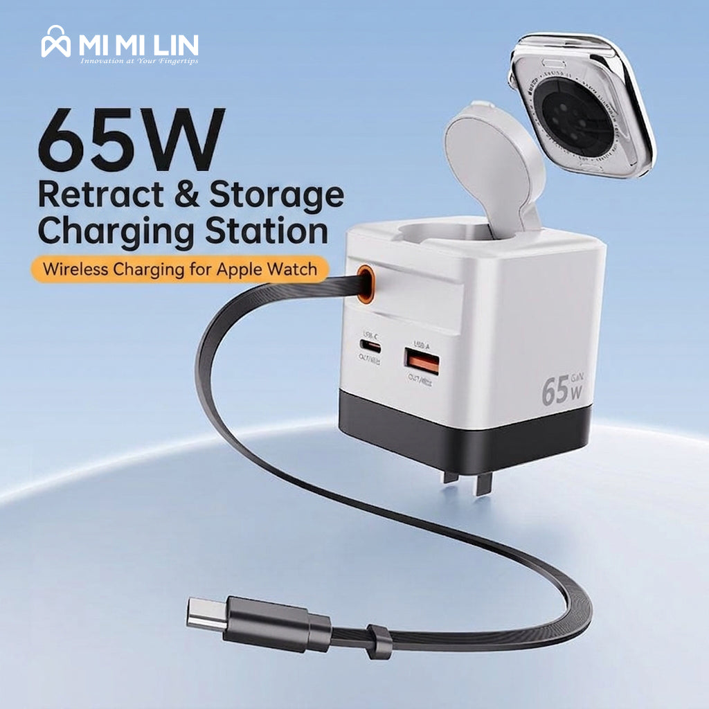 65W GaN Fast Charger with Built-in Retractable USB-C Cable