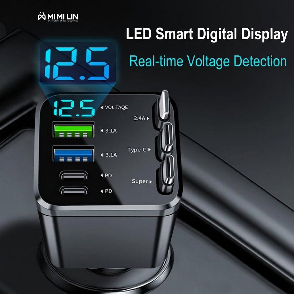 7-in-1 Retractable Fast Charging Station – Multi-Device Charger with Digital Display