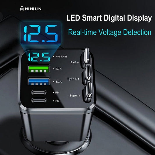 7-in-1 Retractable Fast Charging Station – Multi-Device Charger with Digital Display