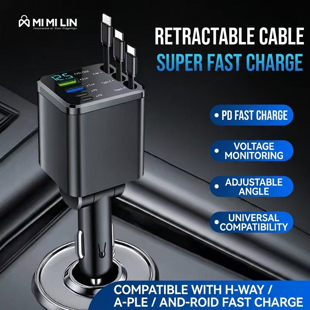 7-in-1 Retractable Fast Charging Station – Multi-Device Charger with Digital Display