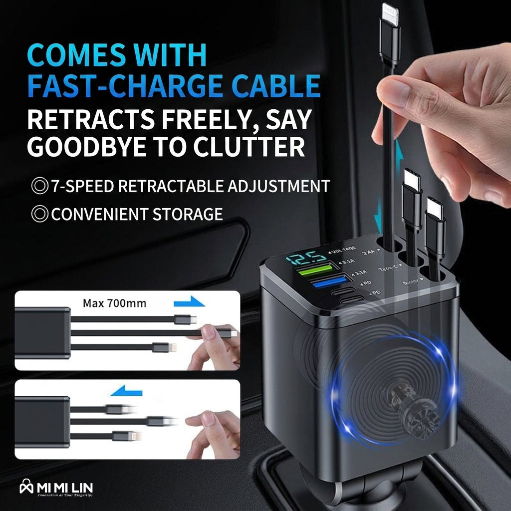 7-in-1 Retractable Fast Charging Station – Multi-Device Charger with Digital Display