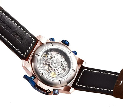 Reef Tiger Men's Military Watches Rose Gold Complicated Blue Dial Watch Automatic Sport Watches RGA3503