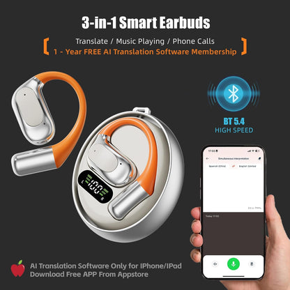 M113 AI Translator True Wireless Ear-Clip Bone-Conduction Earbuds with Noise Cancellation