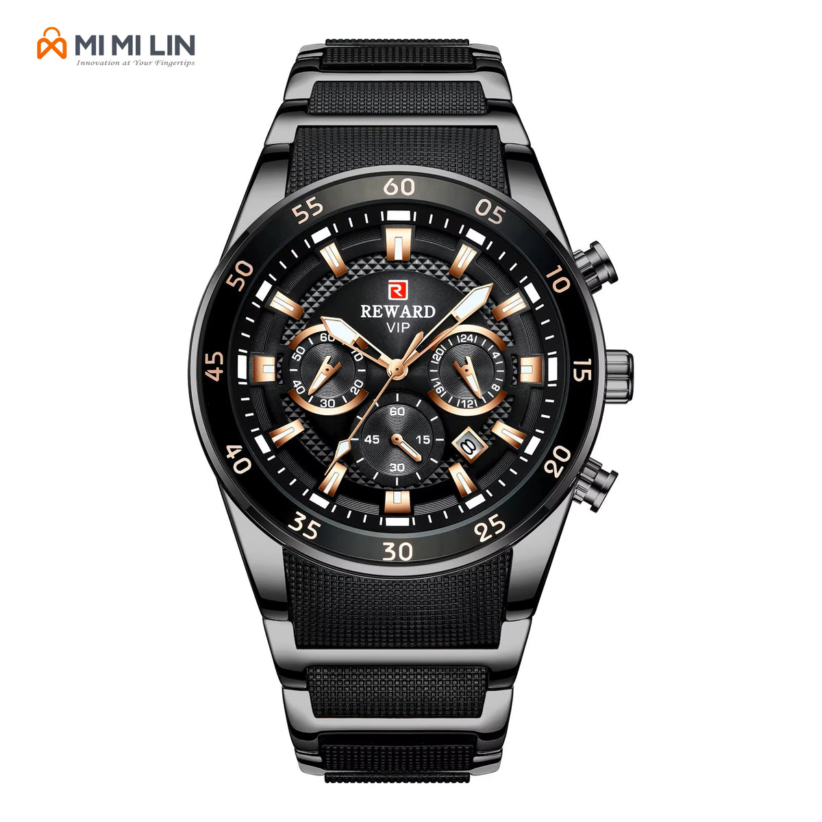 REWARD 81011 Premium Waterproof Chronograph Watch Black Gold