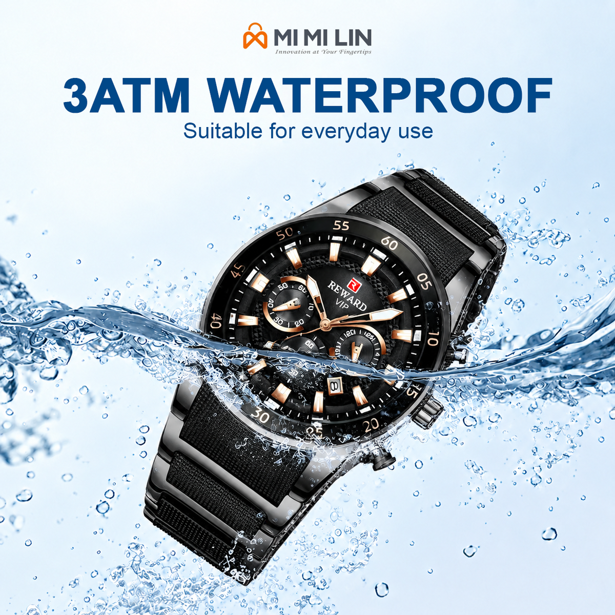 REWARD 81011 Premium Waterproof Chronograph Watch Black Gold