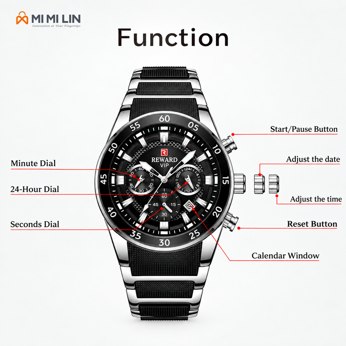 REWARD 81011 Premium Waterproof Chronograph Watch Black