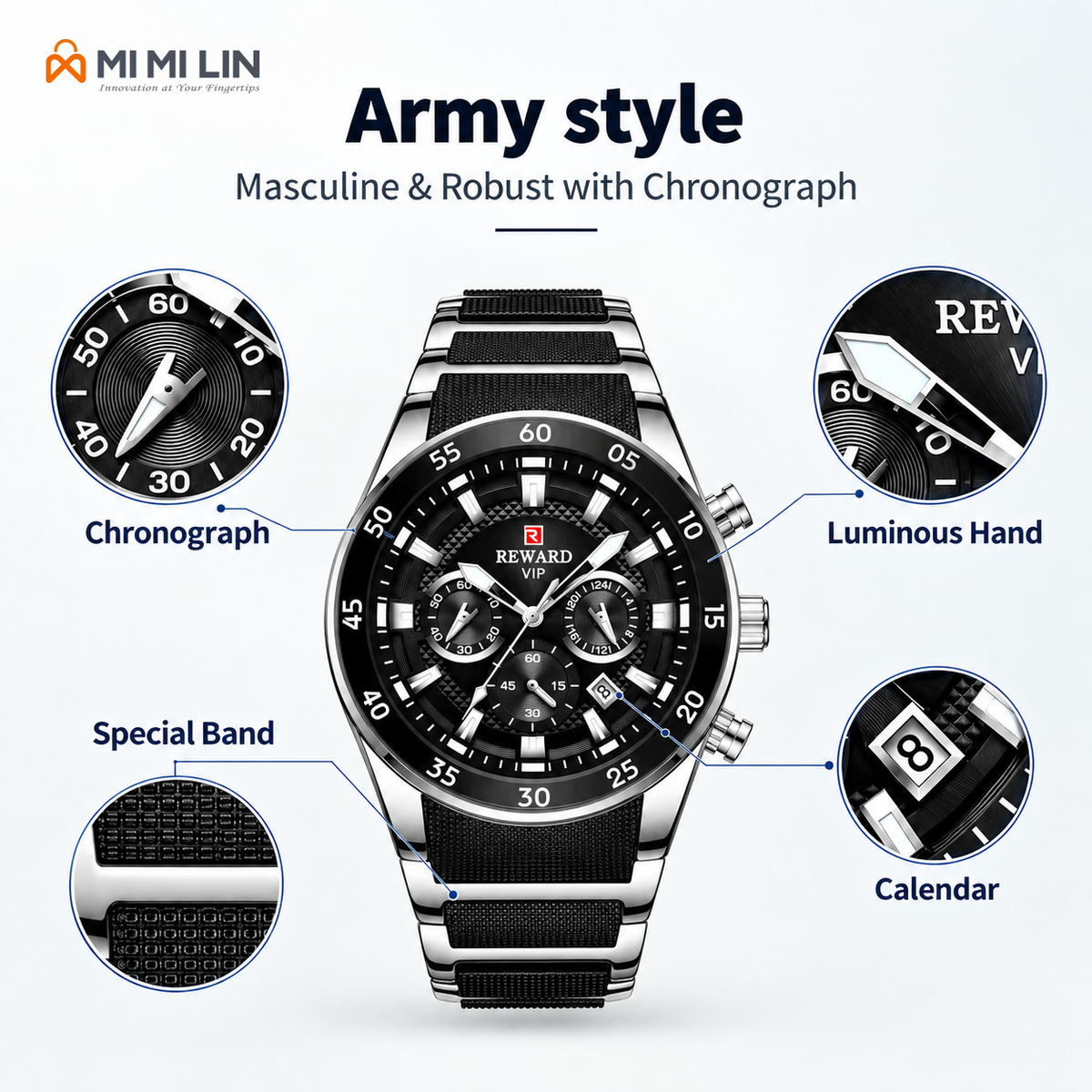 REWARD 81011 Premium Waterproof Chronograph Watch Black
