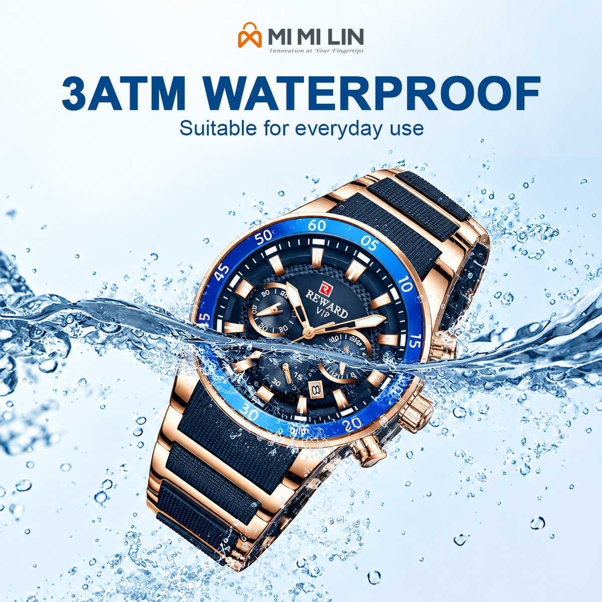 REWARD 81011 Premium Waterproof Chronograph Watch Gold Blue