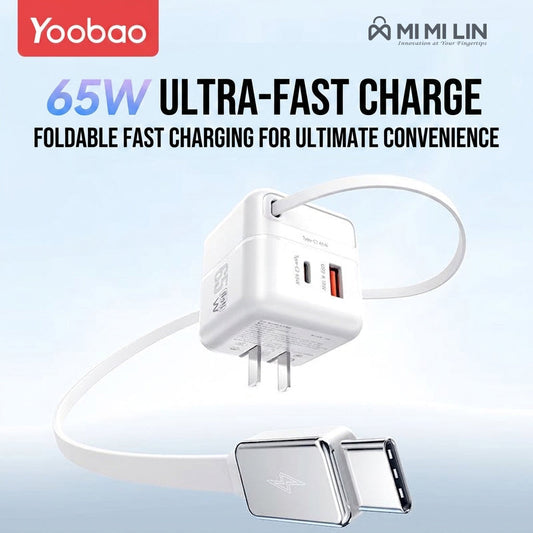 65W Fast Charger – Dual Port USB-C & USB-A Power Adapter