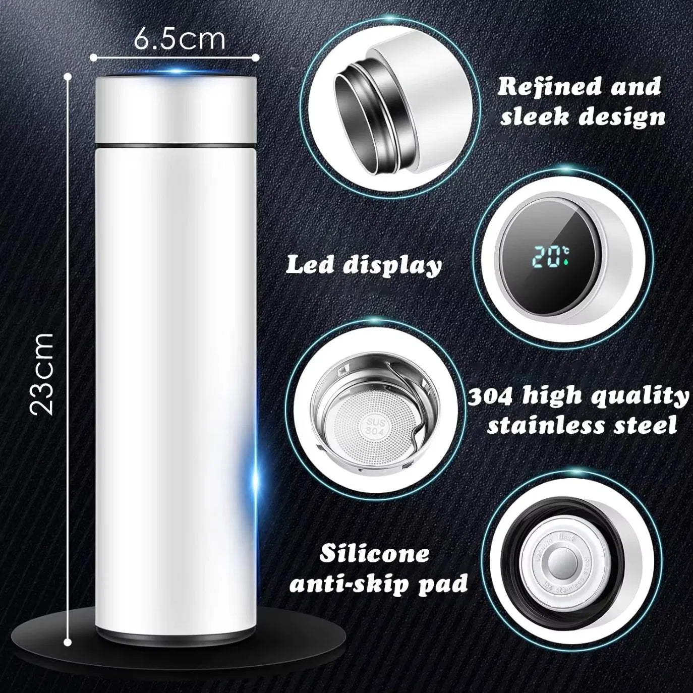 Smart Sports Water Bottle with LED Display Stay Hot for 2-3 Hours