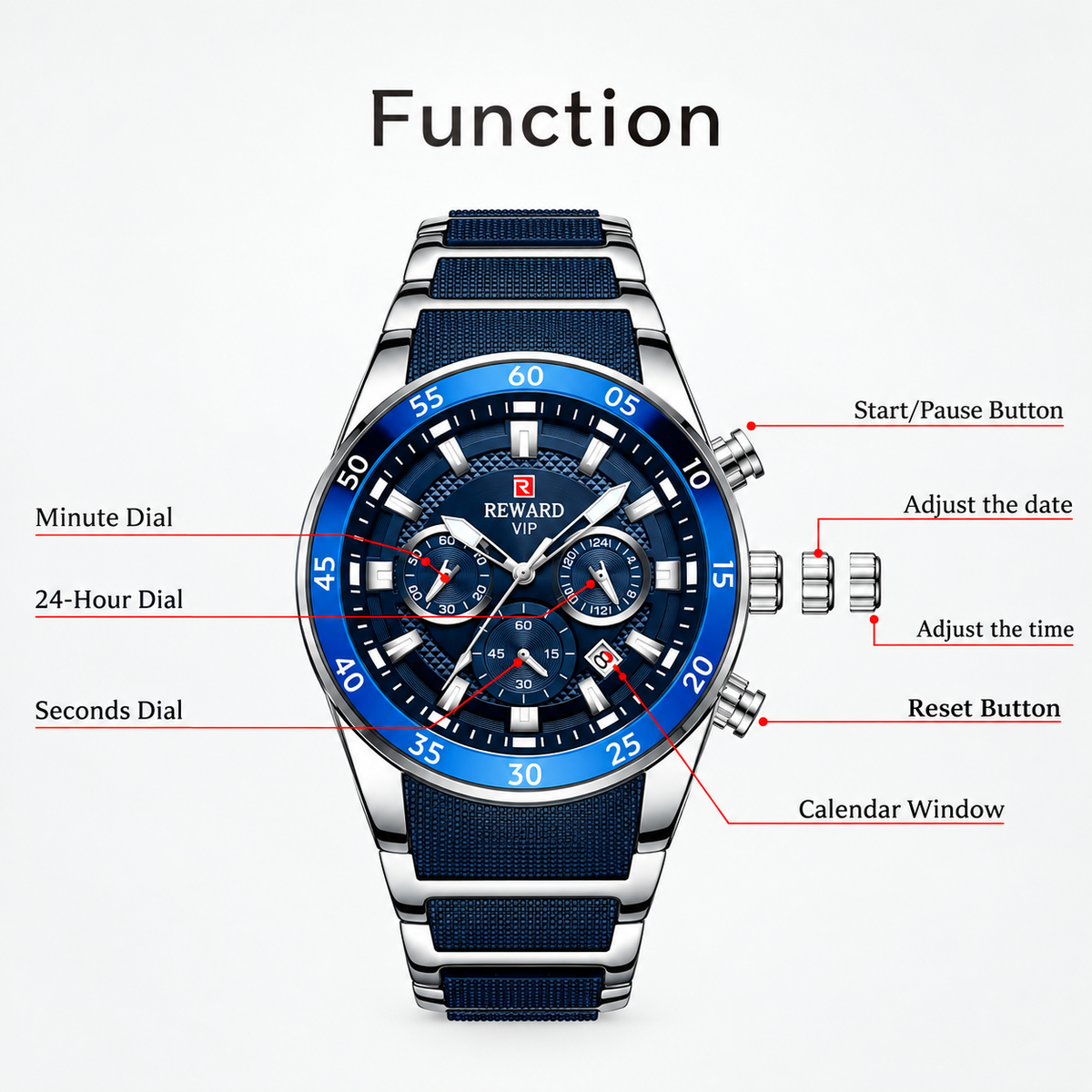 REWARD 81011 Premium Waterproof Chronograph Watch Dark Blue
