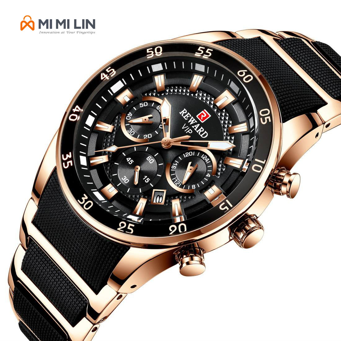 REWARD 81011 Premium Waterproof Chronograph Watch Black Gold
