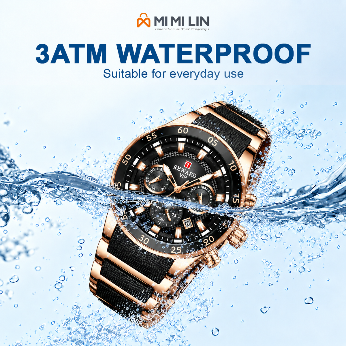 REWARD 81011 Premium Waterproof Chronograph Watch Black Gold