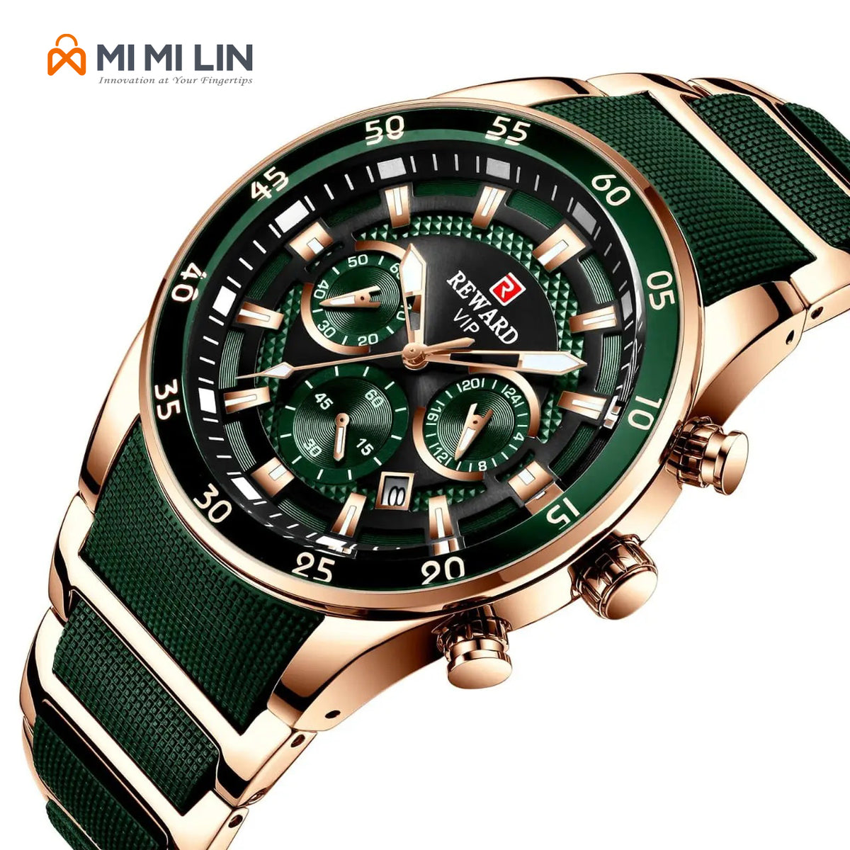 REWARD 81011 Premium Waterproof Chronograph Watch Gold Green