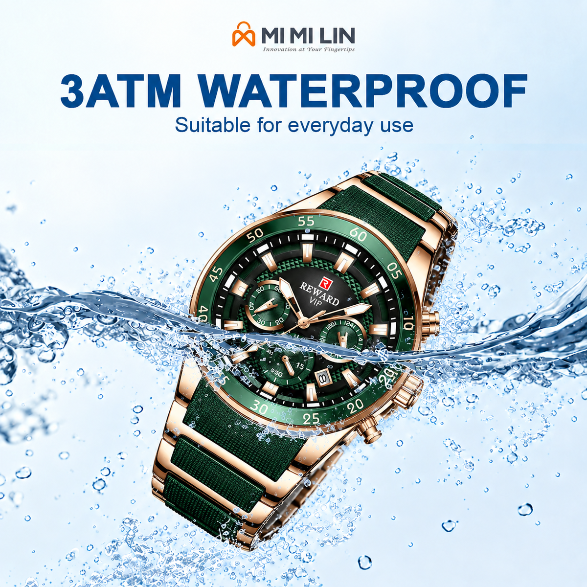 REWARD 81011 Premium Waterproof Chronograph Watch Gold Green