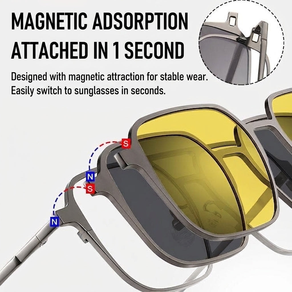 Magnetic Clip-On Sunglasses – UV Protection & Day-to-Night Eyewear