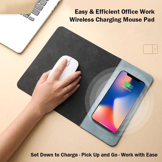 Mouse Pad with 15W Phone Wireless Fast Charging 2 in 1 PU Leather Gaming Mousepad for PC Computer Laptops Office Accessories