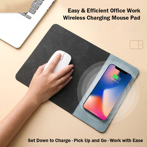 Mouse Pad with 15W Phone Wireless Fast Charging 2 in 1 PU Leather Gaming Mousepad for PC Computer Laptops Office Accessories