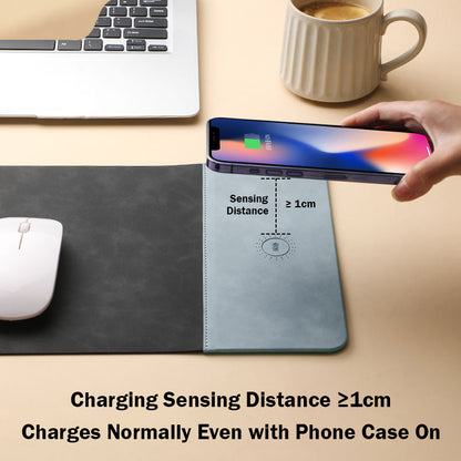 Mouse Pad with 15W Phone Wireless Fast Charging 2 in 1 PU Leather Gaming Mousepad for PC Computer Laptops Office Accessories