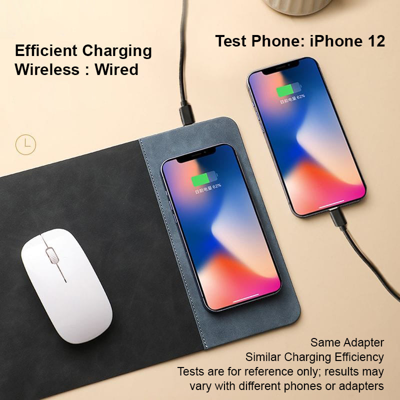 Mouse Pad with 15W Phone Wireless Fast Charging 2 in 1 PU Leather Gaming Mousepad for PC Computer Laptops Office Accessories