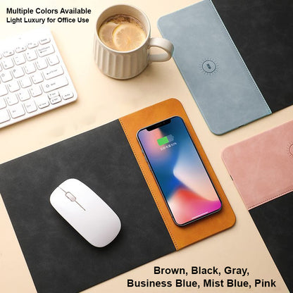 Mouse Pad with 15W Phone Wireless Fast Charging 2 in 1 PU Leather Gaming Mousepad for PC Computer Laptops Office Accessories