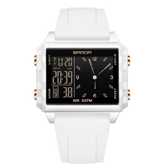 SANDA Men's Dual Display Square Digital Analog Watch - 5ATM Waterproof Sport Wristwatch