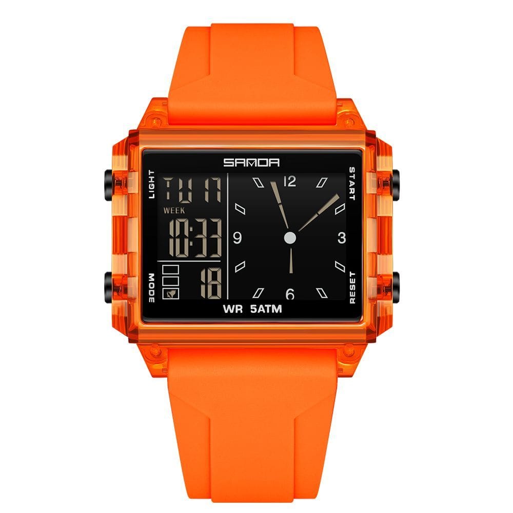 SANDA Men's Dual Display Square Digital Analog Watch - 5ATM Waterproof Sport Wristwatch