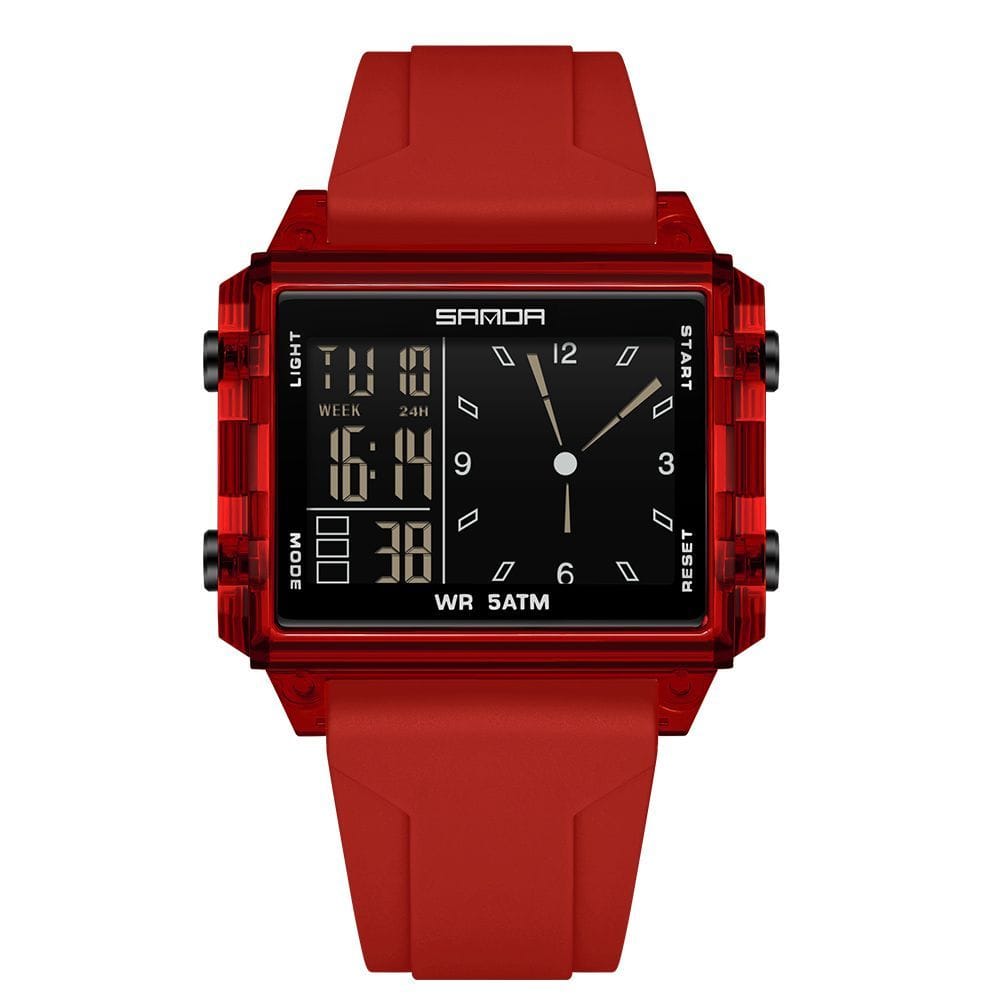 SANDA Men's Dual Display Square Digital Analog Watch - 5ATM Waterproof Sport Wristwatch