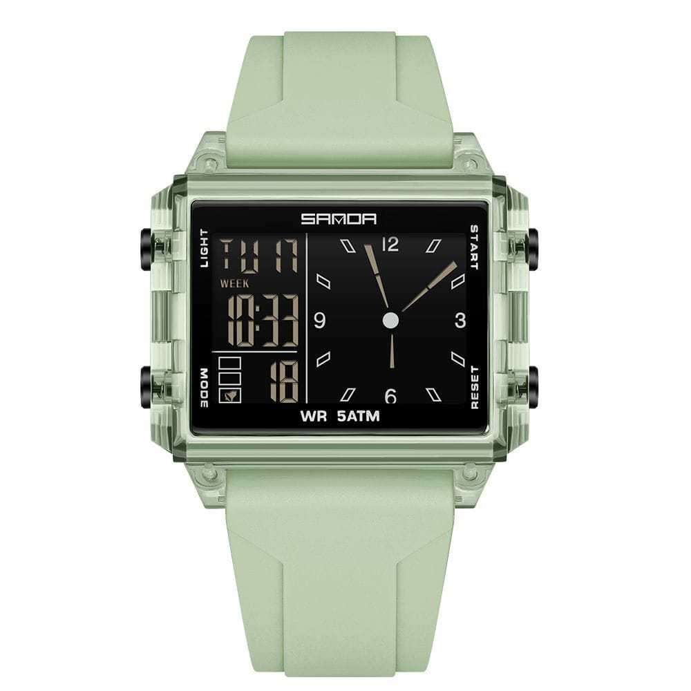 SANDA Men's Dual Display Square Digital Analog Watch - 5ATM Waterproof Sport Wristwatch
