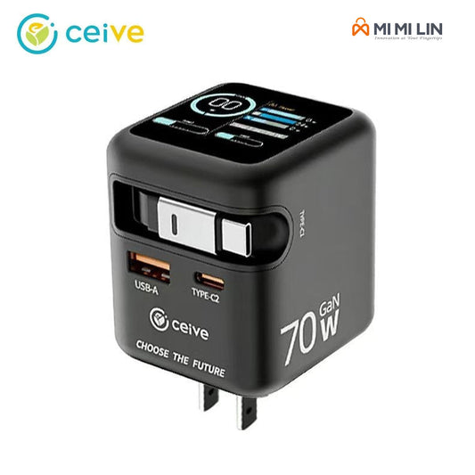 Ceive 70W GaN Fast Charger – USB-C & USB-A Dual Port