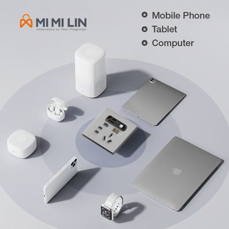 Universal Retractable Wall Socket with 20W Fast Charging & Multi-Port USB