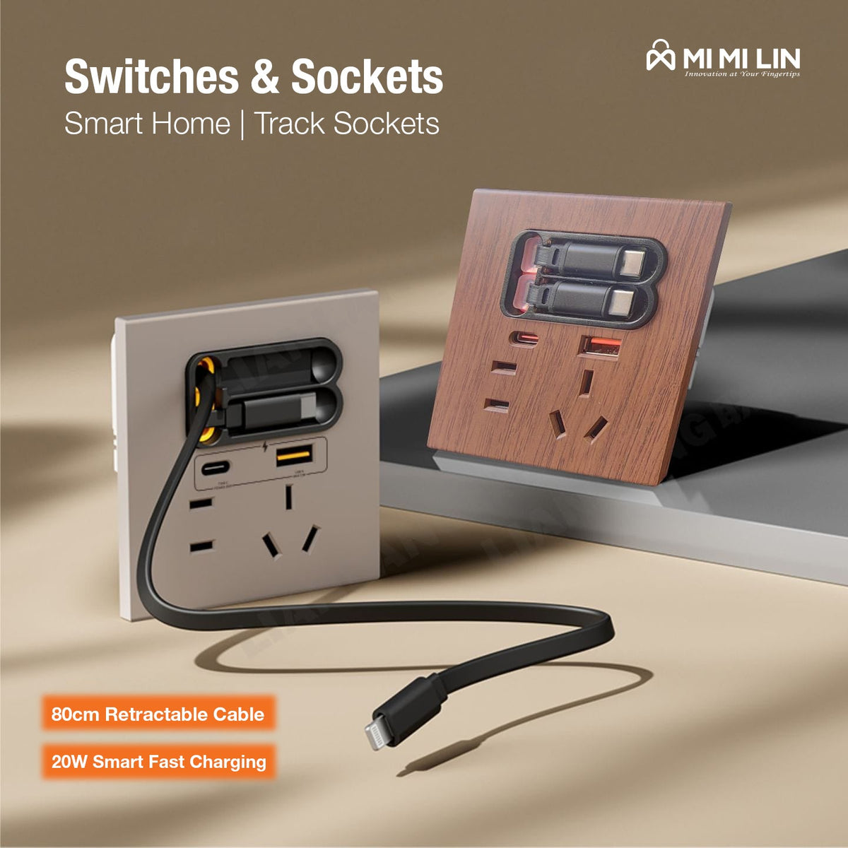 Universal Retractable Wall Socket with 20W Fast Charging & Multi-Port USB